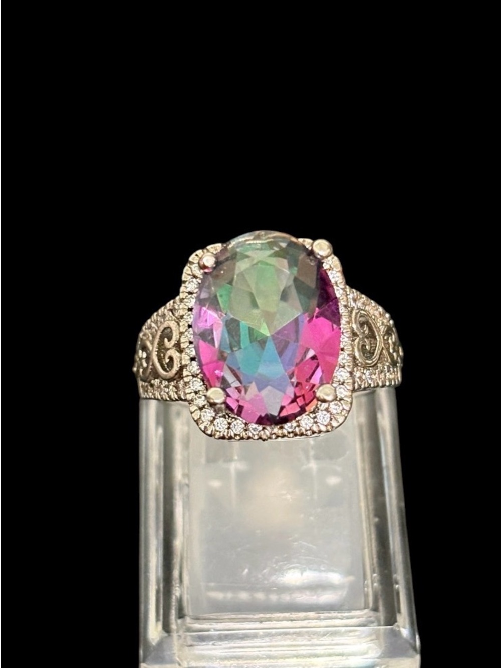 Mystic Topaz Multi-Color Oval Halo Ring - Women Jewelry